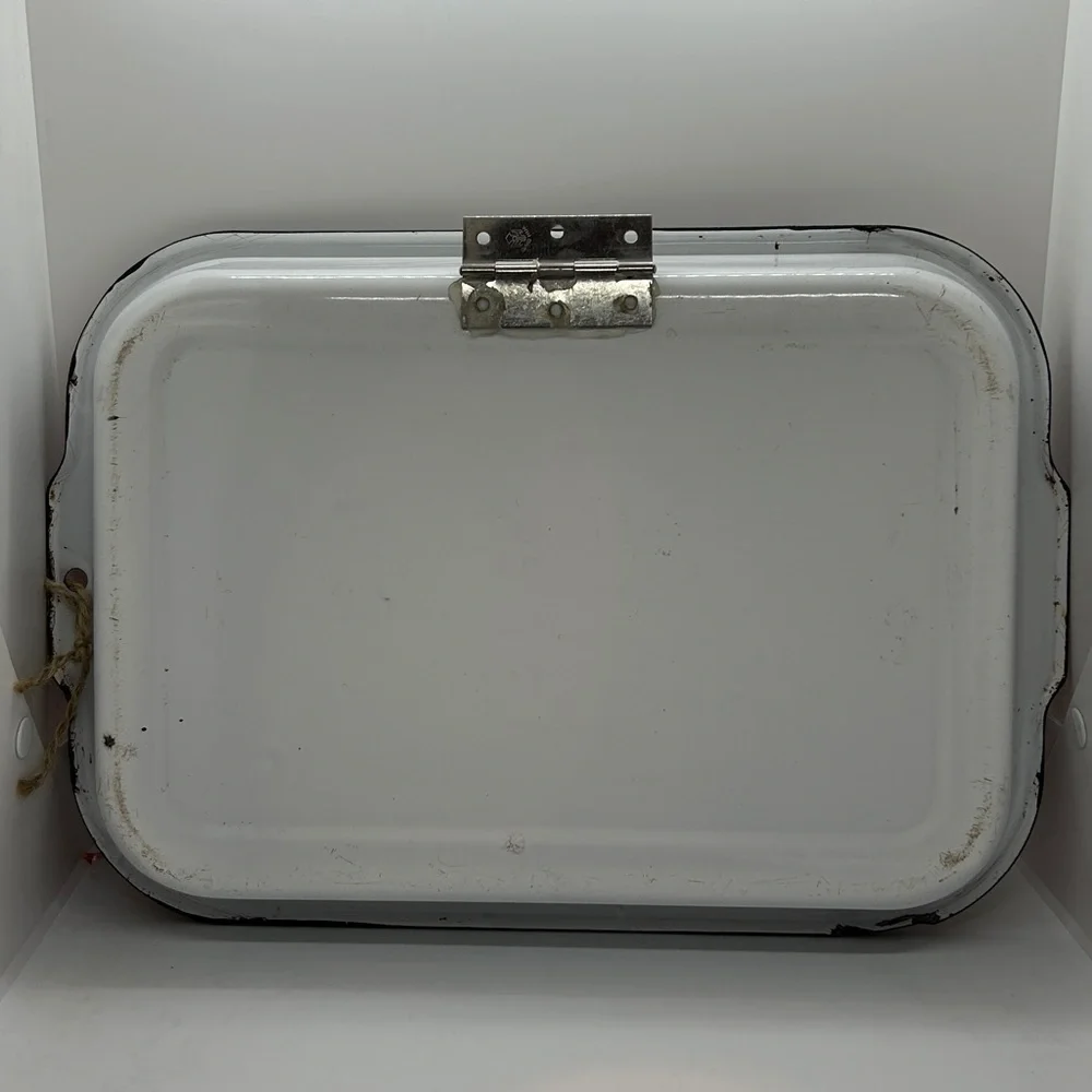 Red and White Farmhouse Enamel Tray decor Size 15.5 x 10.5 x 2.25 inches